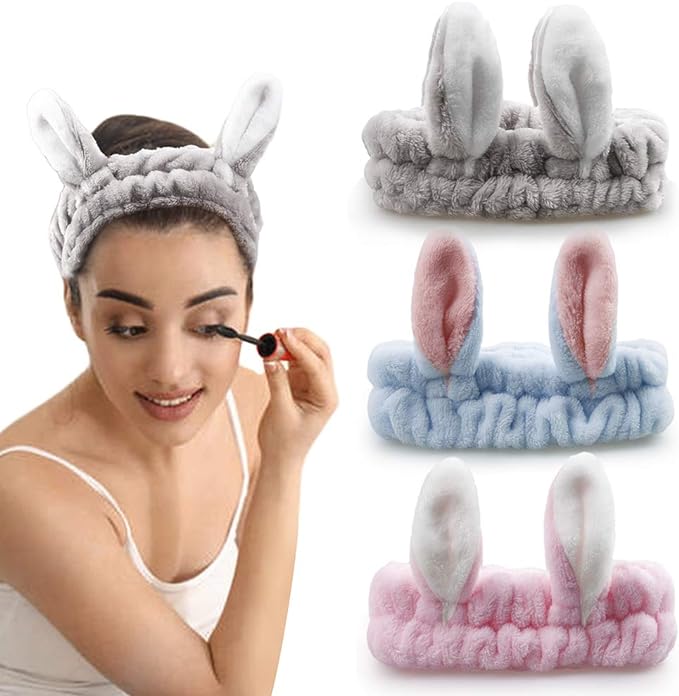 Bandeau Maquillage Lapin Pelucheux — Lot de 3