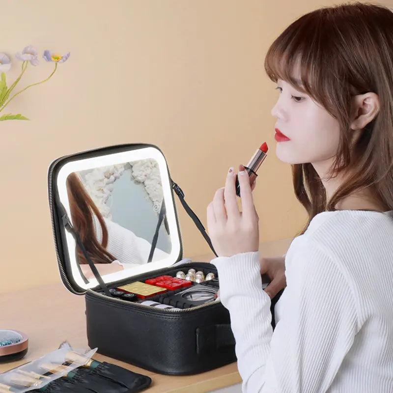 Mallette Cosmétique LED avec Miroir Intégré — Rangement Luxe